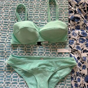 NWT Women's Lisa Marie Fernandez aqua terry cloth balconette cup bikini